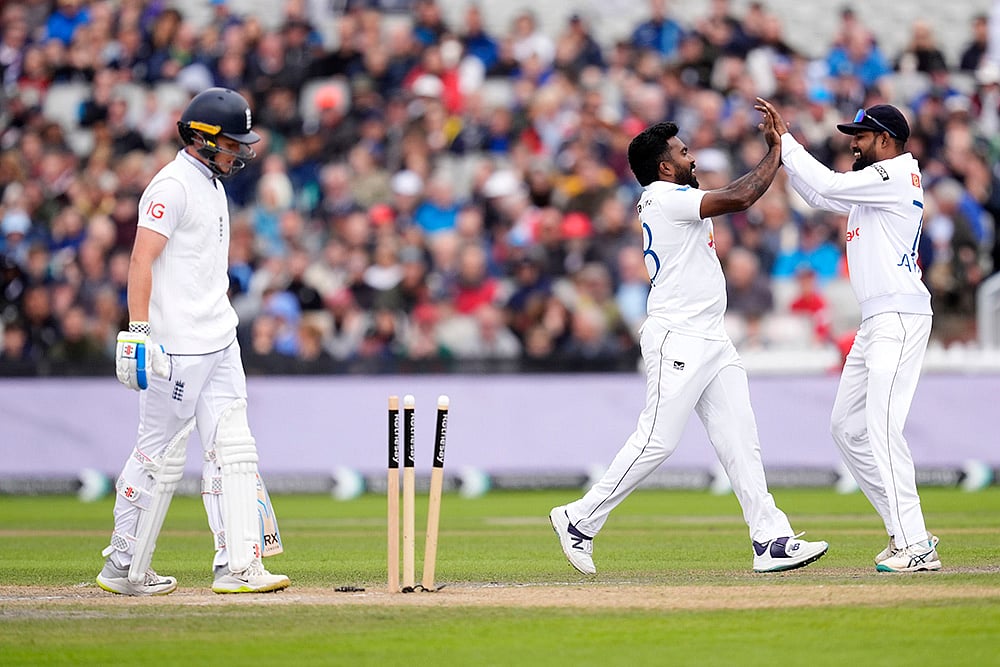 England vs Sri Lanka 1st Test, 2nd Day_Sri Lankas Asitha Fernando celebrates Ollie Pope wicket