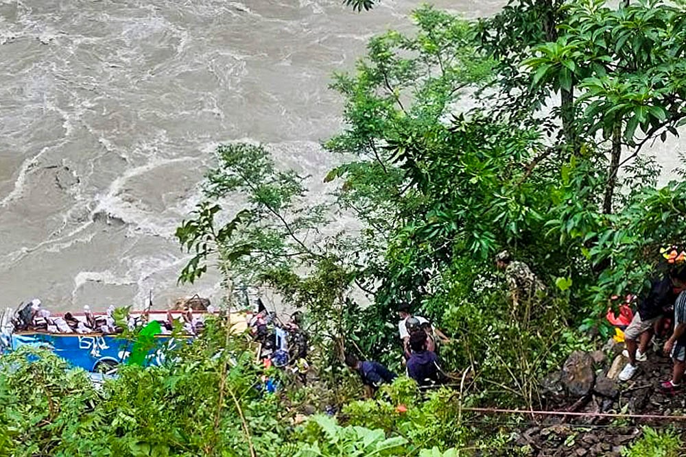 Indian Bus Falls Into River In Nepal