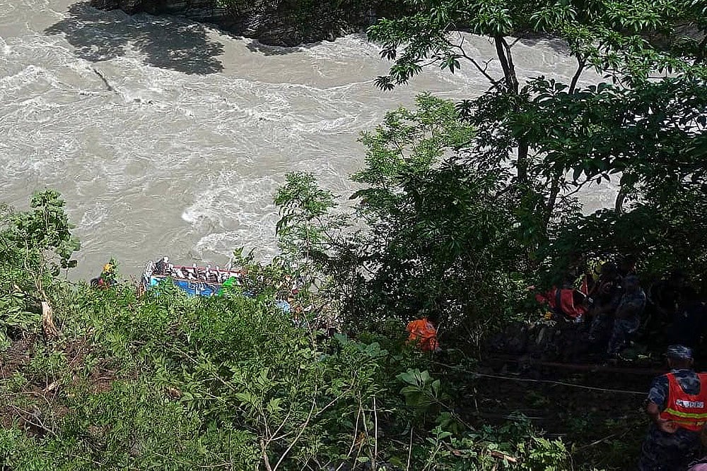 Indian Passenger Bus Falls In Marsyangdi River