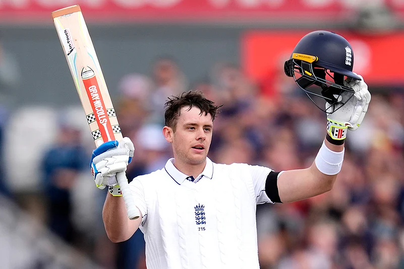 England and Sri Lanka 1st Test Day 3_ Jamie Smith celebrates after reaching 100 runs