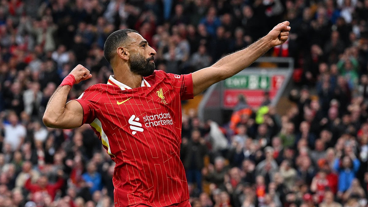 Mohamed Salah celebrates his goal during Liverpool's 2-0 win - null