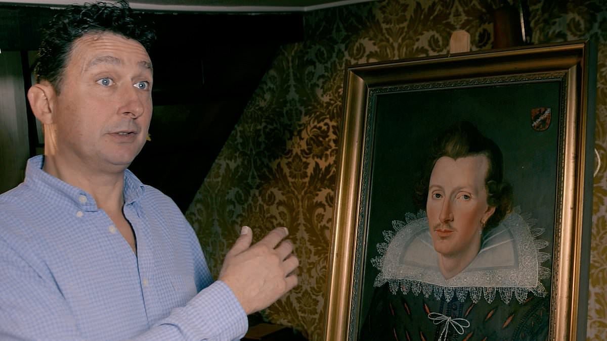 X : Steven Wadlow with William Shakespeare's portrait.