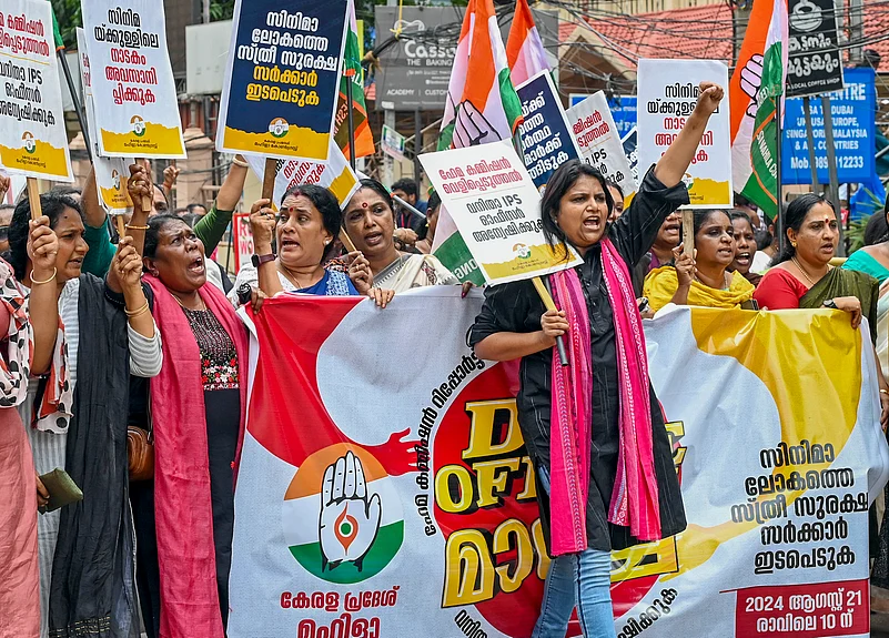 Mahila Congress activists stage a protest demanding a case against the perpetrators