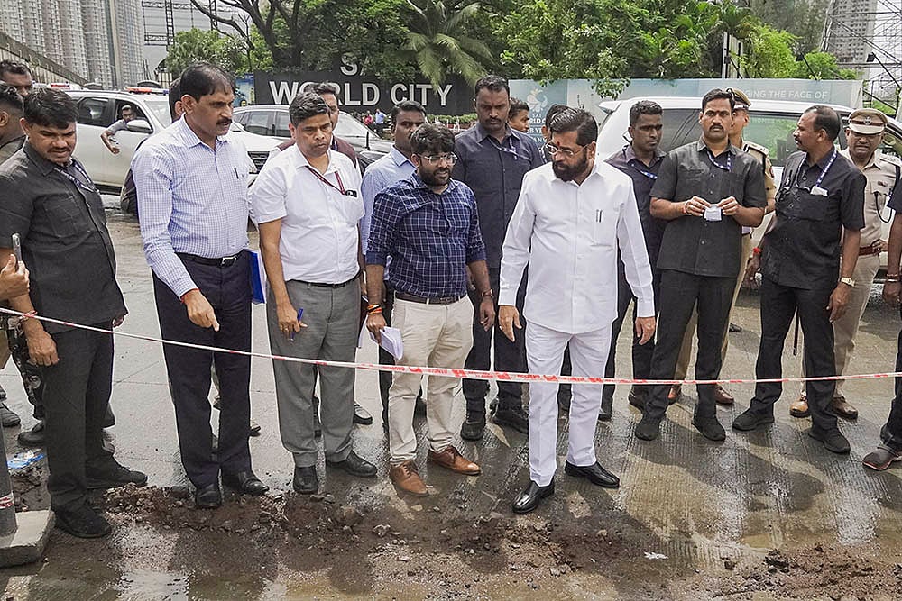 Eknath Shinde inspects the Palaspe Phata Road, at Panvel in Mumbai
