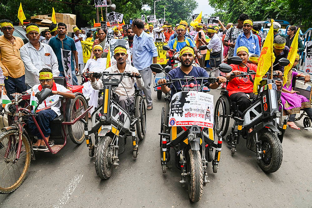 Differently-abled persons during a protest demanding justice for Kolkata woman doctor 