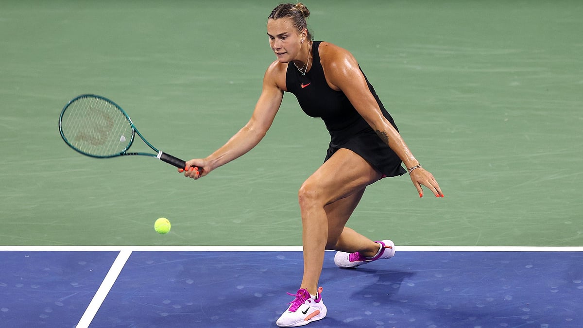 Aryna Sabalenka in action during her first round match