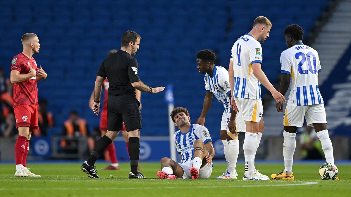 Matt O'Riley goes down in Brighton's win over Crawley Town on Tuesday
