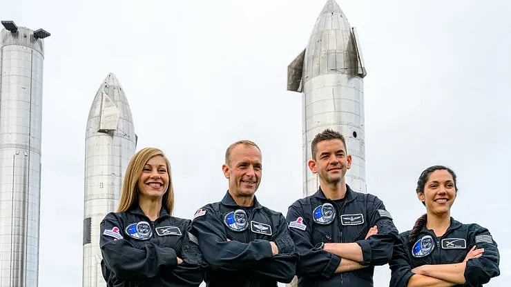 Polaris Dawn crew members Anna Menon, Scott Pottet, Jared Isaacman and Sarah Gillis.