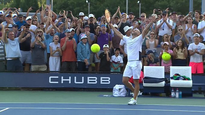 X/US Open Tennis : Dan Evans celebrates after prevailing over Karen Khachanov in a marathon five-setter at US Open 2024 on Wednesday (August 28).