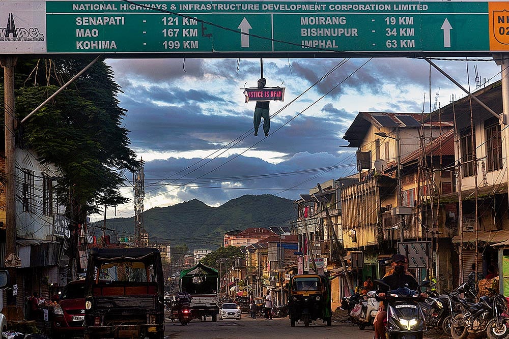 A placard on an effigy in Churachandpur