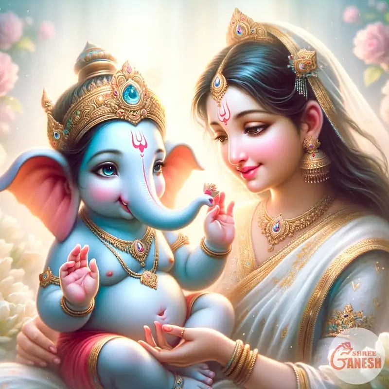 Lord Ganesha with Maa Parvati