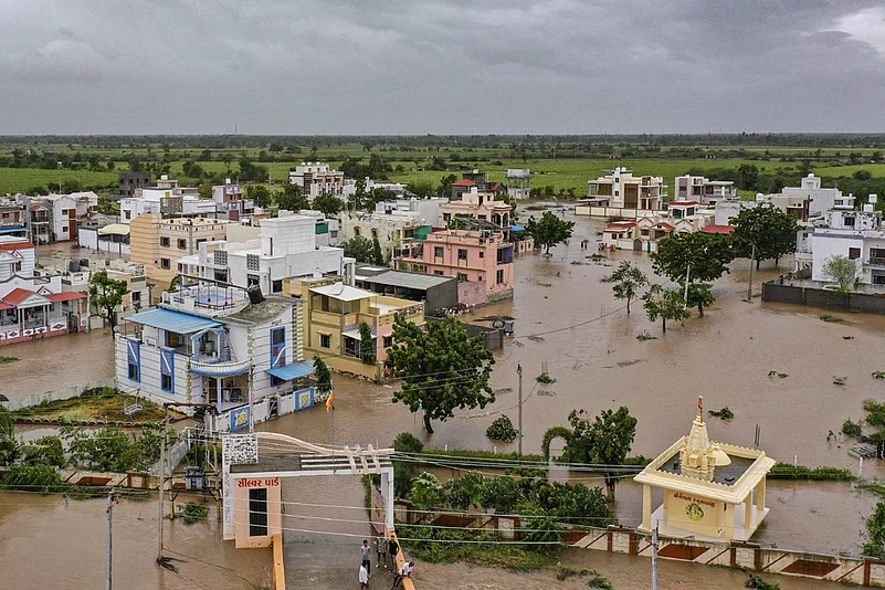 A flooded area at Kothara village in Kutch