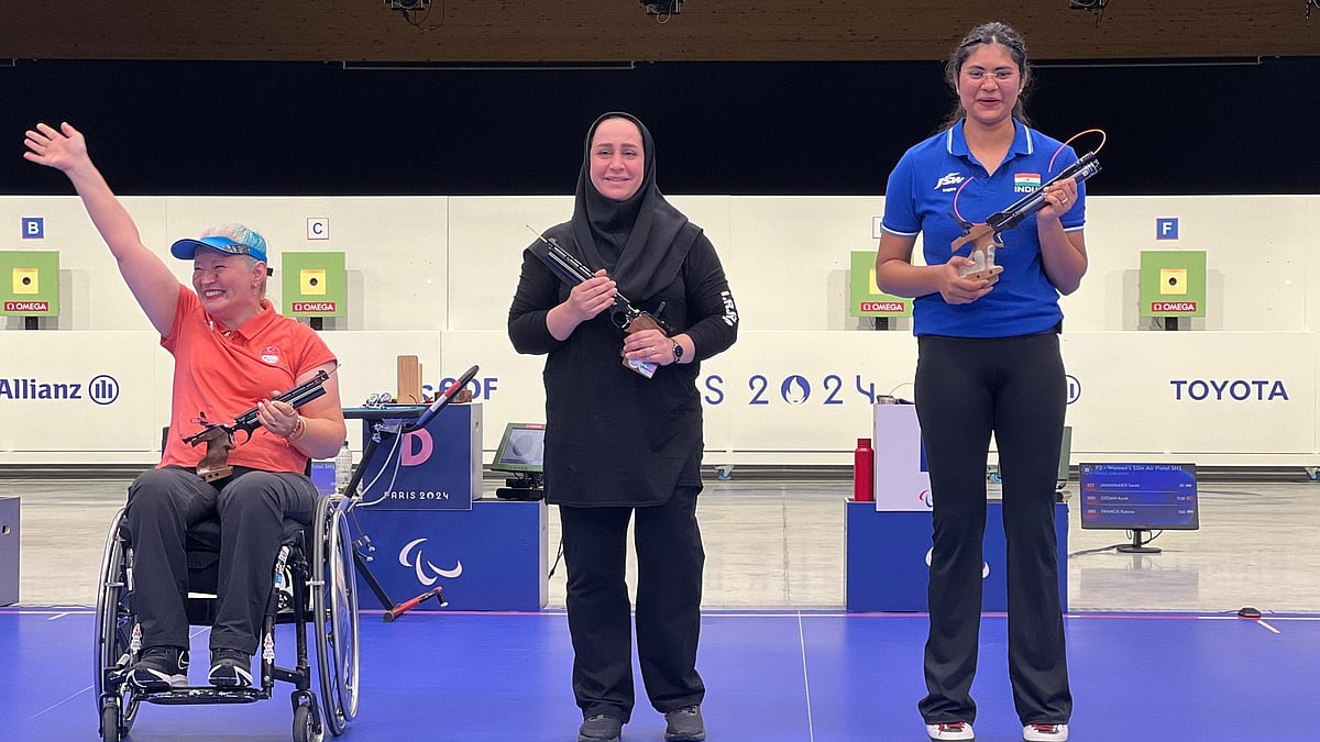 Rubina Francis of India won a bronze medal in the women's air pistol SH1 event final. - X/ @KirenRijiju