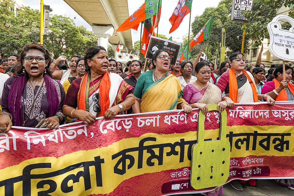 Locket Chatterjee and Agnimitra Paul, Mahila Morcha protest against Kolkata rape-murder case