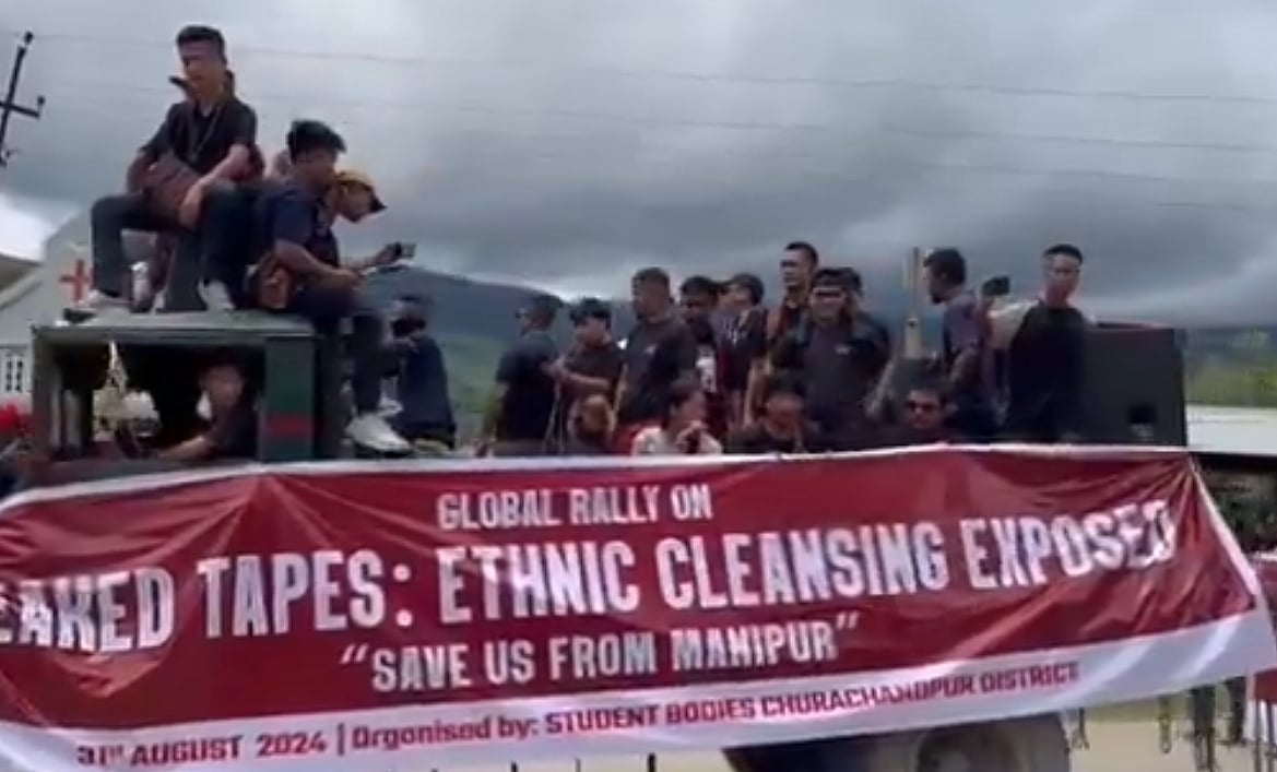 Protest seeking action against Manipur CM N Biren Singh - X/Screengrab @NationGazette