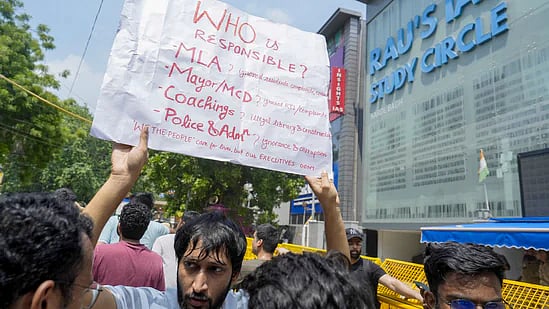 PTI : Protest outside the UPSC coaching center in Delhi's Old Rajinder Nagar
