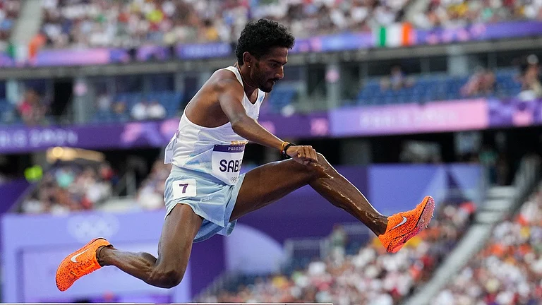 India's Avinash Sable in action during the men's 3000m steeplechase round 1 at the Paris Olympics on Monday (August 5). - Photo: AP/Petr David Josek