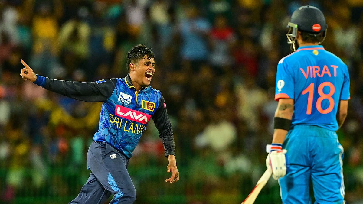 Jeffrey Vandersay wheels away in celebration after removing Virat Kohli on Sunday