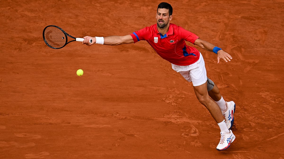 Novak Djokovic in action at the Paris Olympics