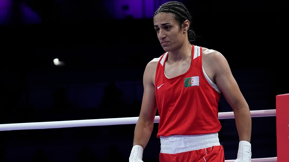 Algeria's Imane Khelif, reacts after defeating Italy's Angela Carini in their women's 66kg preliminary boxing match at the 2024 Summer Olympics, Thursday, Aug. 1, 2024, in Paris, France. - AP Photo/John Locher

