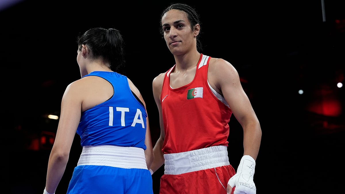 Imane Khelif (first from right) and Angela Carini at the Paris Olympics 2024.  - AP Photo