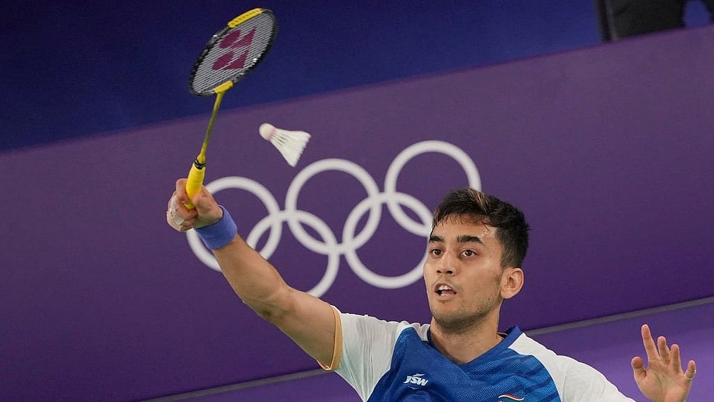 AP/Kin Cheung : India's Lakshya Sen in action against Denmark's Viktor Axelsen during their men's singles badminton semi-final match at Paris Olympics on Sunday (August 4, 2024)