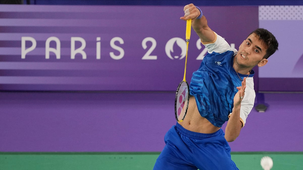 India's Lakshya Sen plays against Denmark's Viktor Axelsen during their men's singles badminton semifinal match at the 2024 Summer Olympics. - AP Photo/Kin Cheung