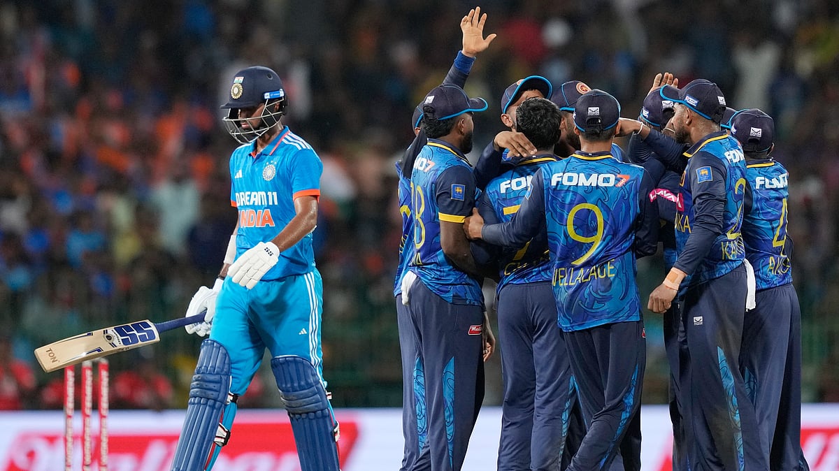 India's Washington Sundar leaves the ground after losing his wicket during the second ODI cricket match between Sri Lanka and India in Colombo. - AP Photo/Eranga Jayawardena