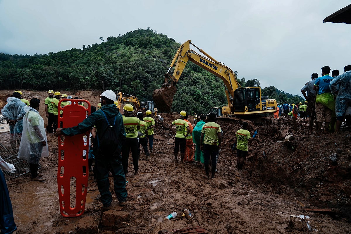AP : Rescuers search through mud and debris for a third day after landslides set off by torrential rains in Wayanad district, Kerala, Aug 1, 2024. 