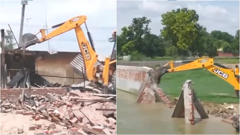 Visuals from the demolition of the bakery and the illegal boundary on the public pond. |