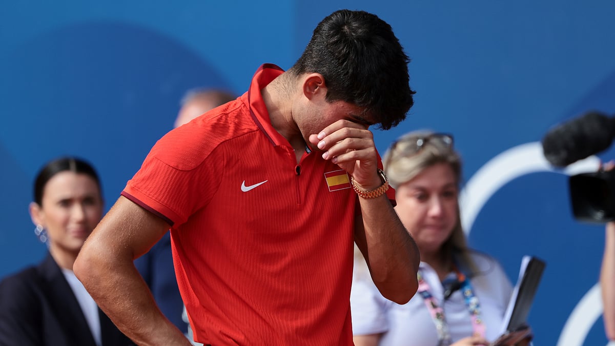 Carlos Alcaraz cut an emotional figure after his defeat in the Olympic Games final on Sunday