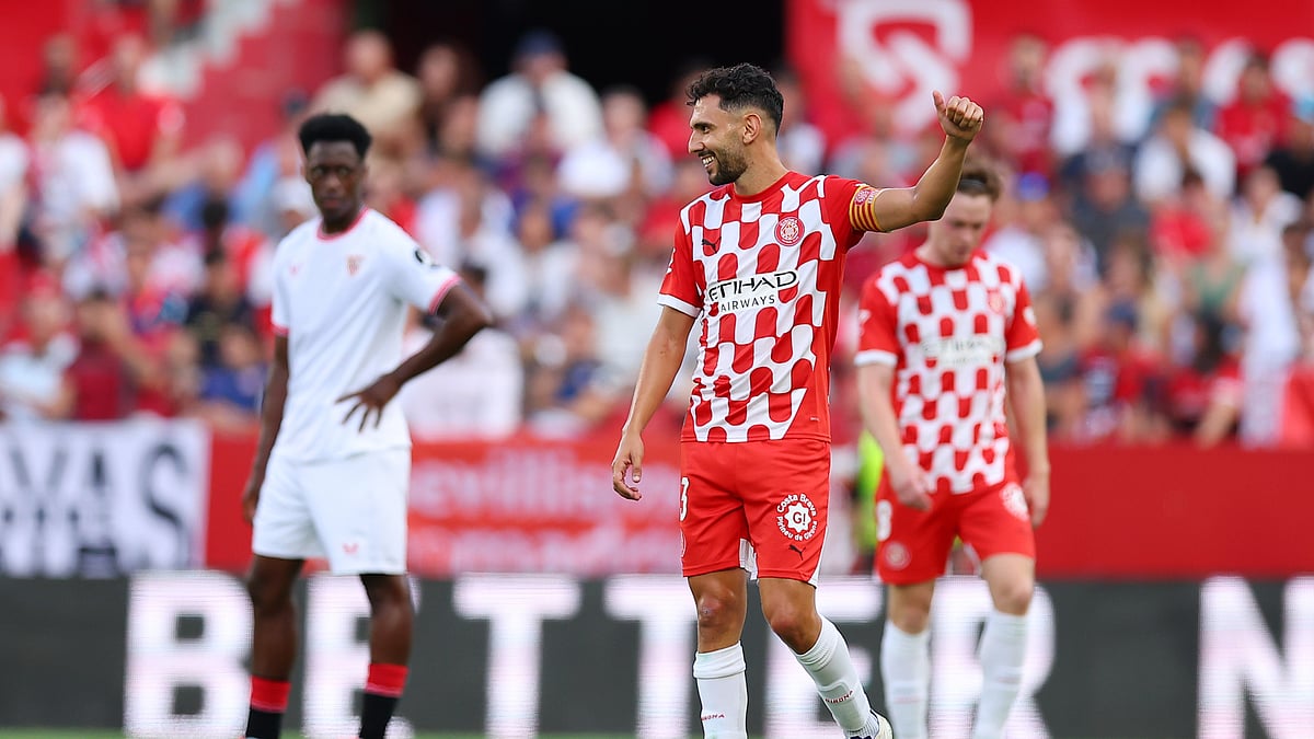 Ivan Martin celebrates his first-half finish for Girona on Sunday