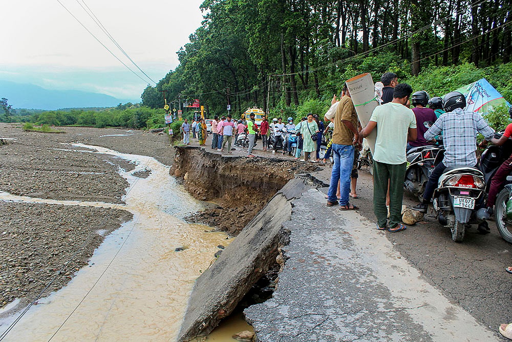 A portion of Nanda Ki Chowki road washed away in Dehradun