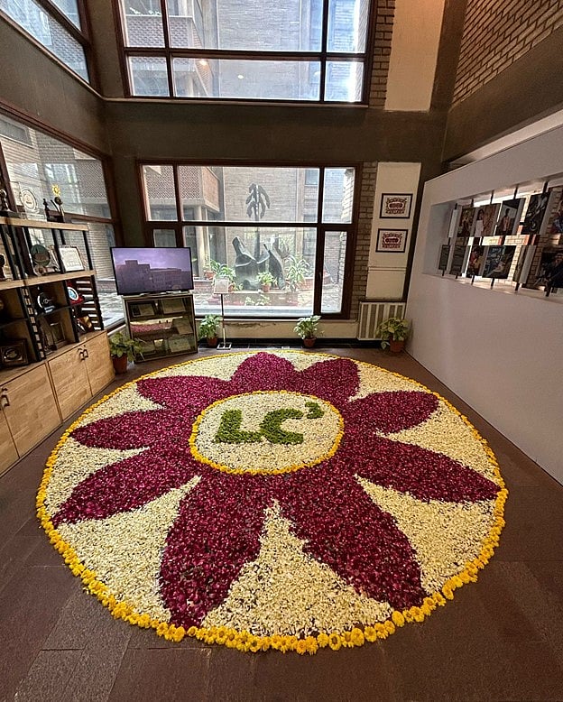 Pookkalam crafted in a corporate office