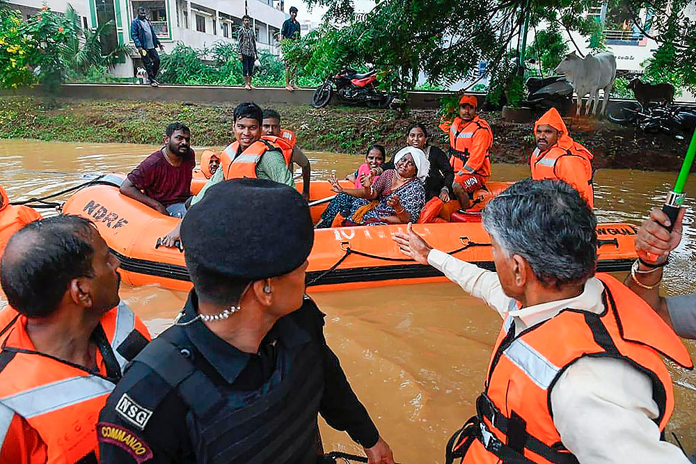 CM N Chandrababu Babu Naidu inspects the rescue and relief work in flood-affected areas