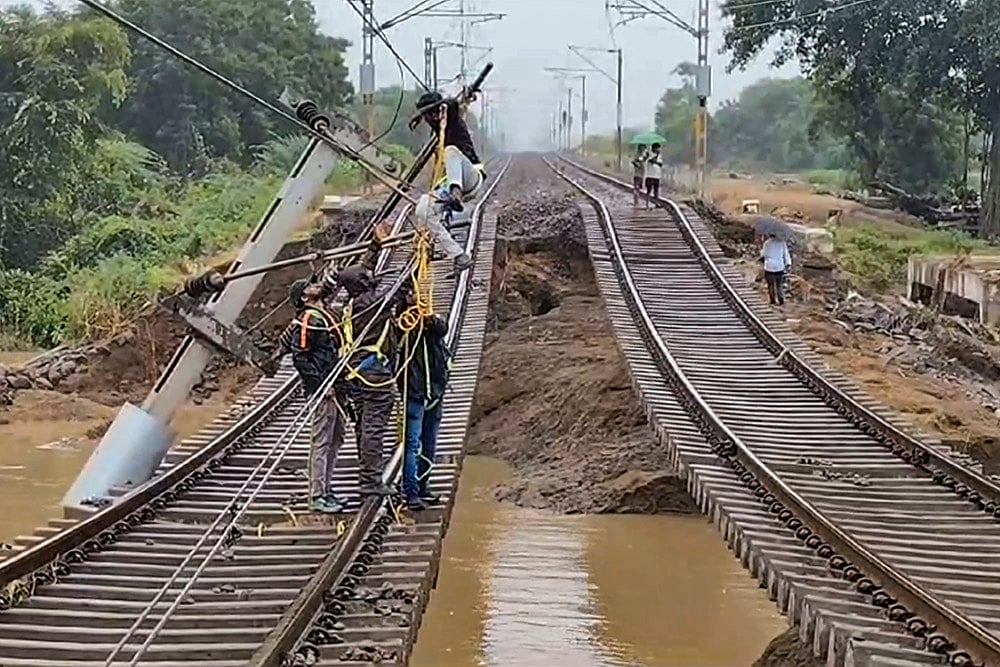 Washed away railway tracks after Rain in Secunderabad