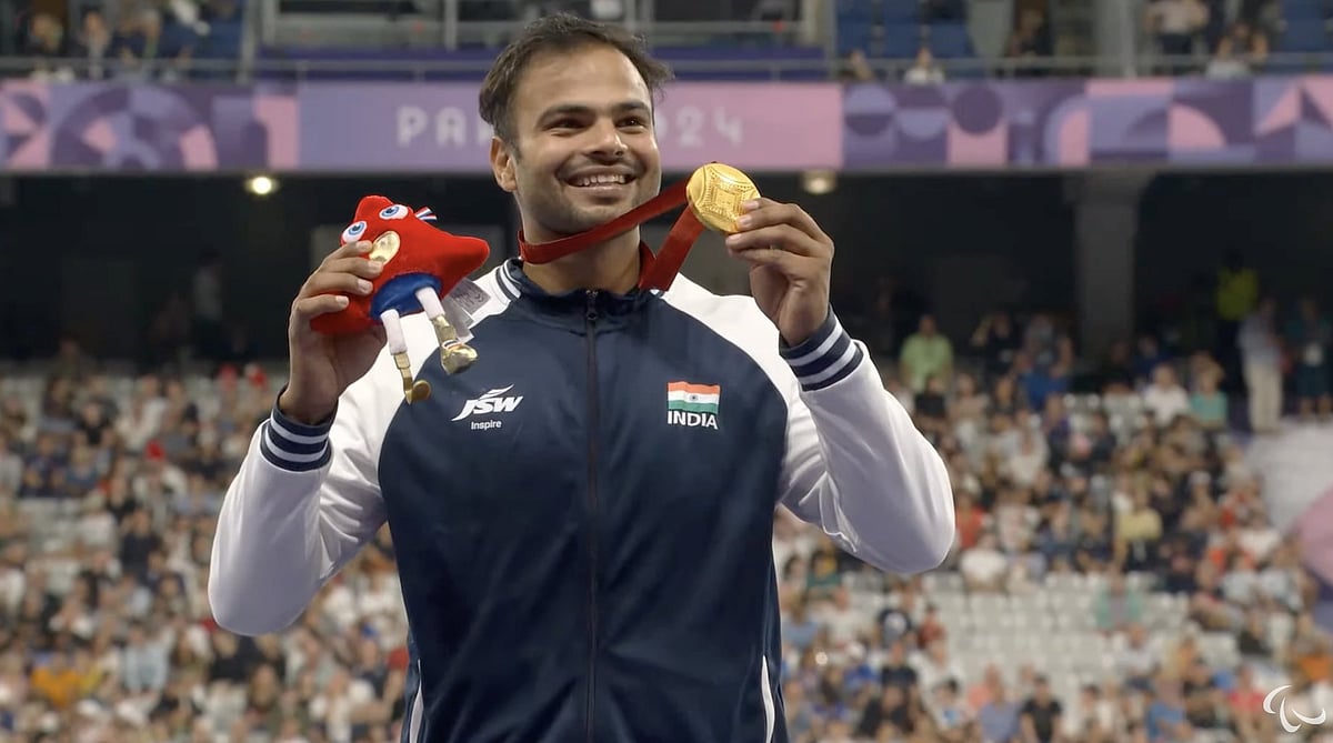 Screengrab : Indian para athlete Sumit Antil at Paris Paralymics 2024. 