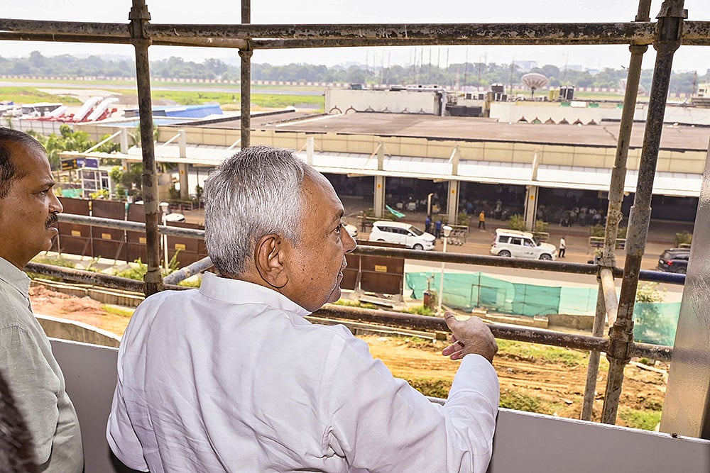 Bihar Chief Minister Nitish Kumar inspects airport expansion work in Patna