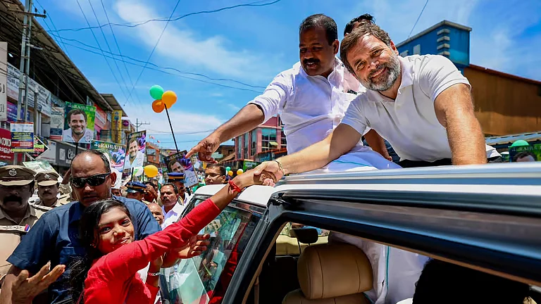Congress MP Rahul Gandhi during a poll rally