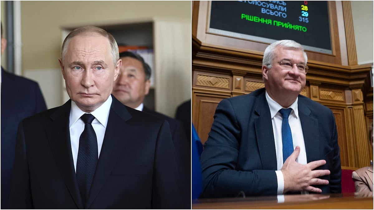 L: Russian President Vladimir Putin | R: Newly appointed Ukrainian Foreign Minister Andrii Sybiha | 