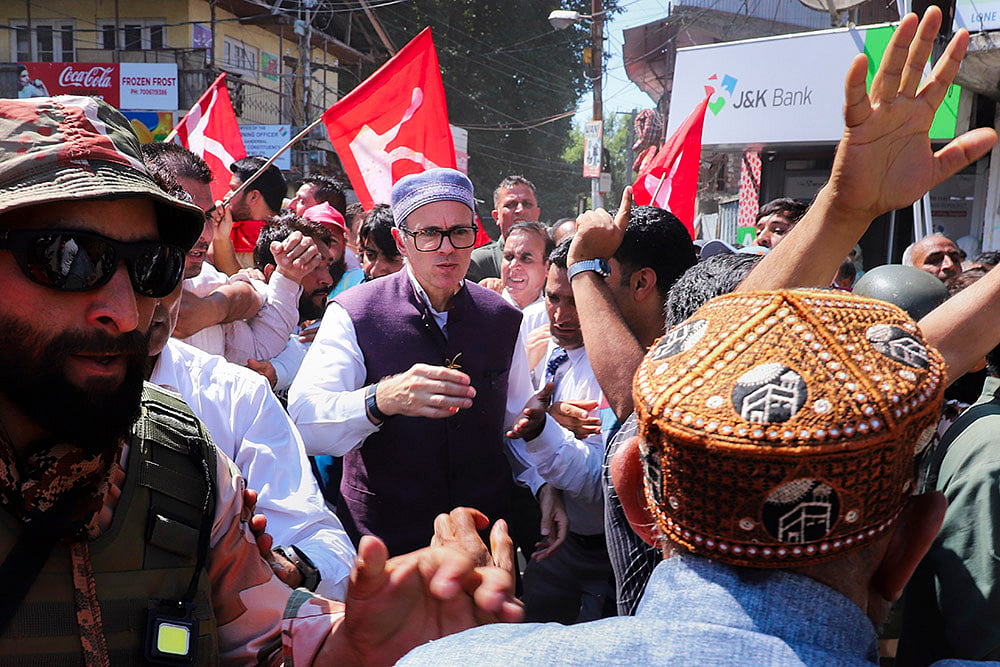 2024 J-K Assembly polls: Omar Abdullah during a roadshow before he files nomination papers