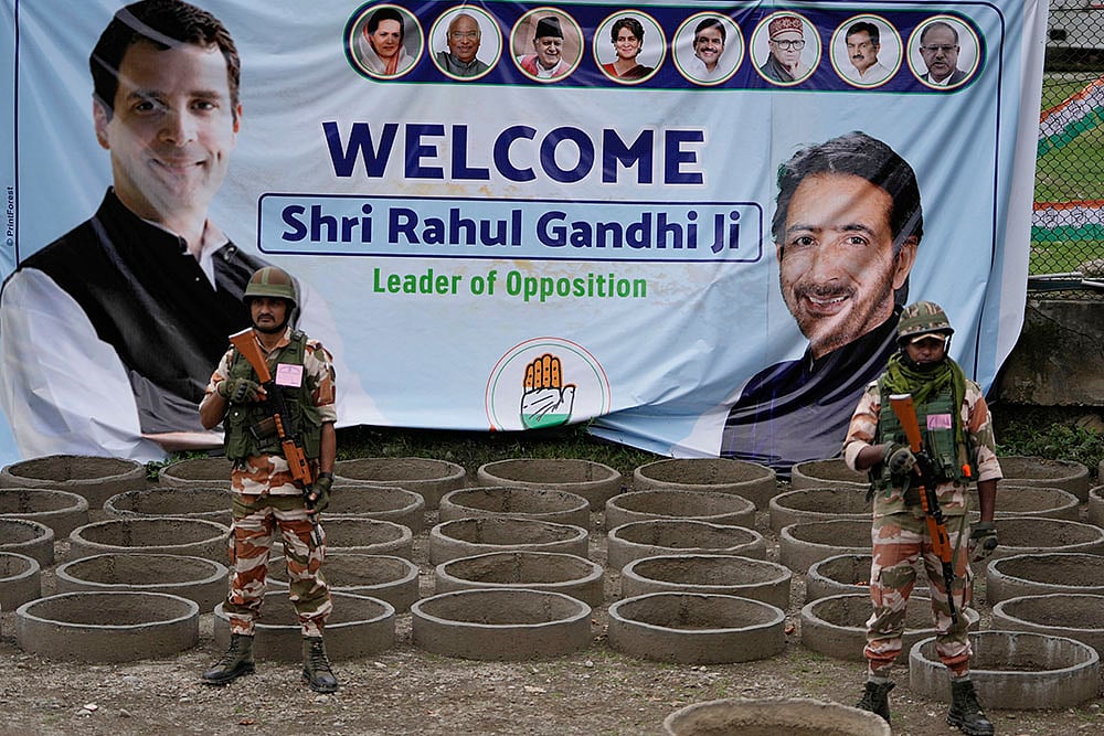 2024 J-K Assembly polls: Indian soldiers guard during an election rally at Dooru