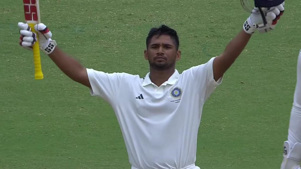 Musheer Khan celebrates his ton. - X