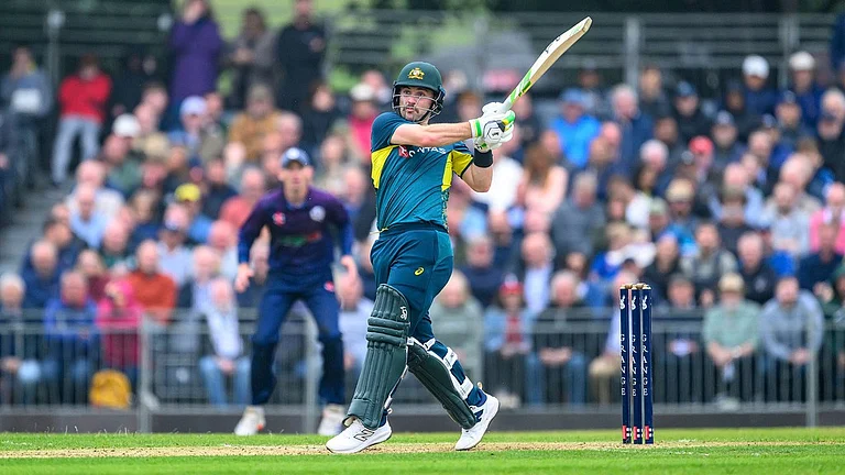 Australia's Josh Inglis in action during the second T20 International match between Scotland and Australia at The Grange Club, Edinburgh. - Malcolm Mackenzie/PA via AP