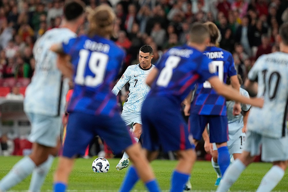 Portugals Cristiano Ronaldo takes a free-kick during the UEFA Nations League soccer match