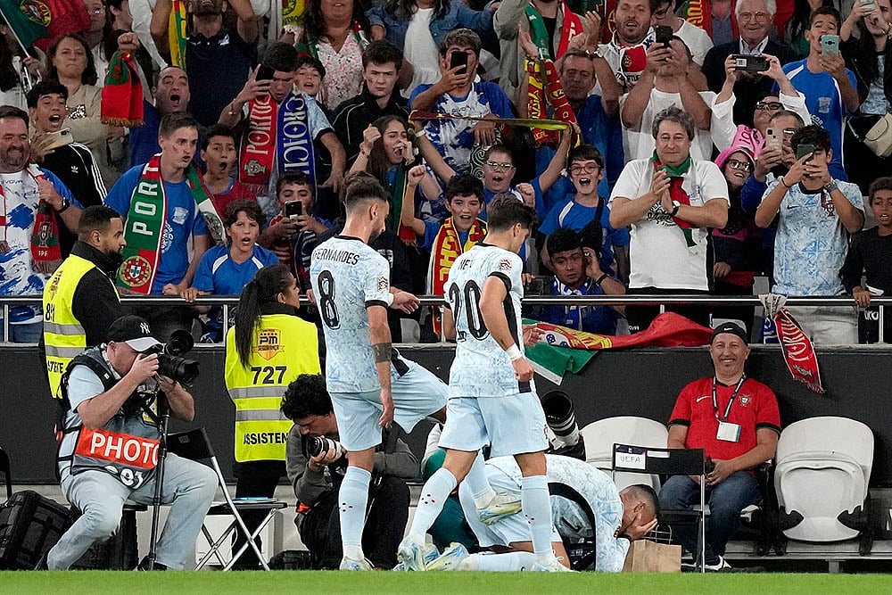 Cristiano Ronaldo, celebrates after goal during the UEFA Nations League soccer match