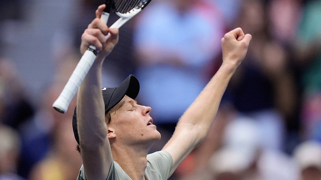 AP/Julia Nikhinson : Jannik Sinner celebrates after winning his US Open 2024 semi-final clash against Jack Draper in New York on Saturday (September 6).
