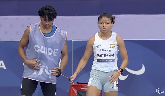 Photo: Paris Paralympics Screengrab  : Simran Sharma finished fourth in the Paris Paralympics women's 100m T12 final. 