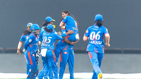 North Delhi Strikers women celebrating in DPL Women's T20 Final.