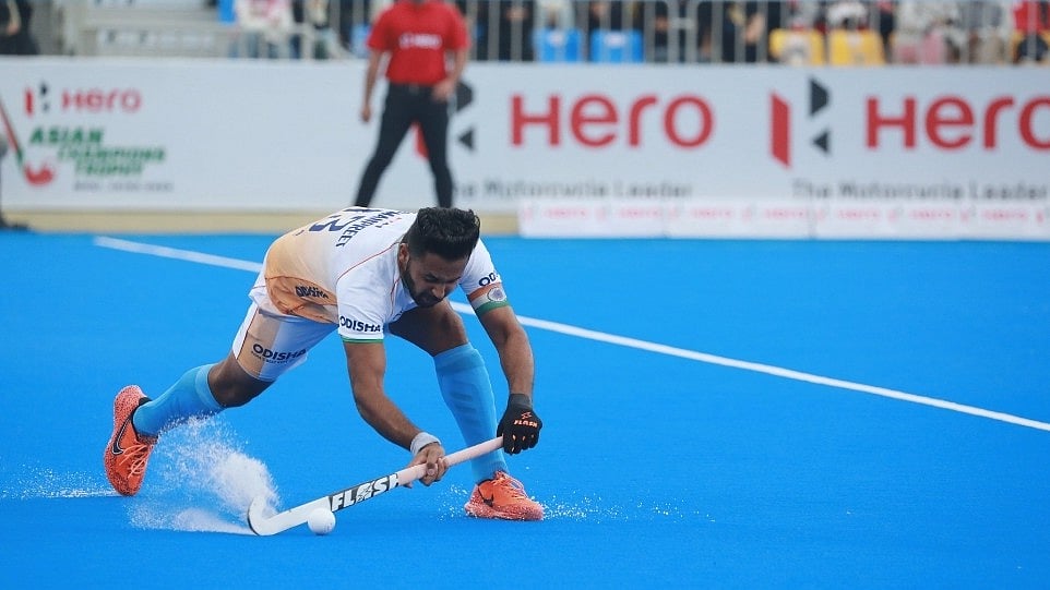 X/HockeyAsia : Harmanpreet Singh during the India vs Japan match on Monday.